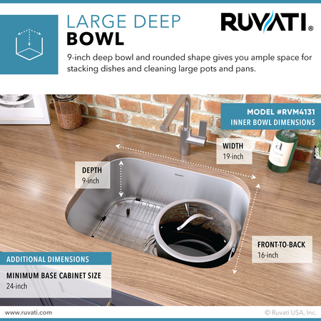 Ruvati 21" Undermount 16 Gauge SS Kitchen Sink Single Bowl RVM4131